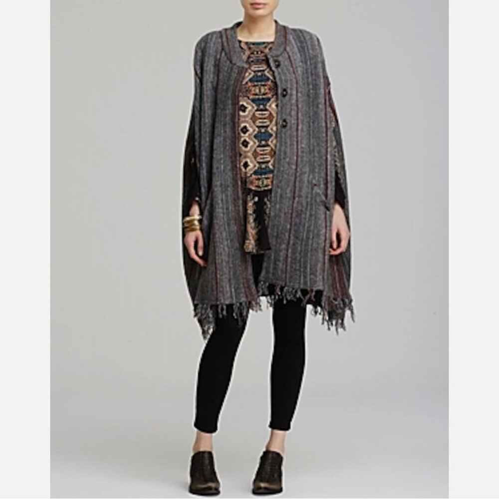 Free People Fringe Boho Blanket Poncho Sweater